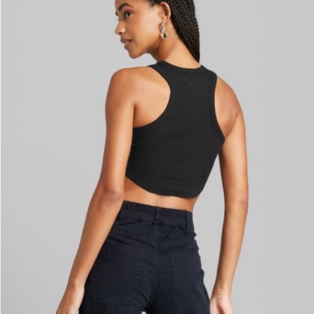 Black Sleeveless Ribbed Crop Top Tank XS XSmall | Extra Small | NEW | Wild Fable